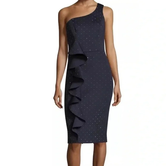 BETSY & ADAM Metallic-dot Ruffled Scuba Dress - Picture 2 of 16